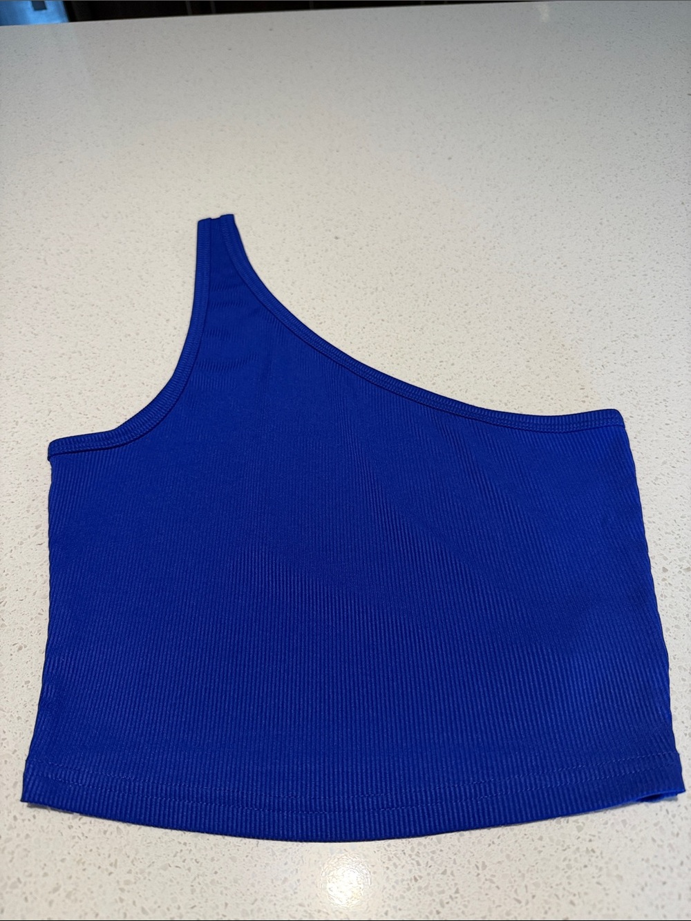 One-Shoulder Ribbed Crop Tank in Royal Blue
